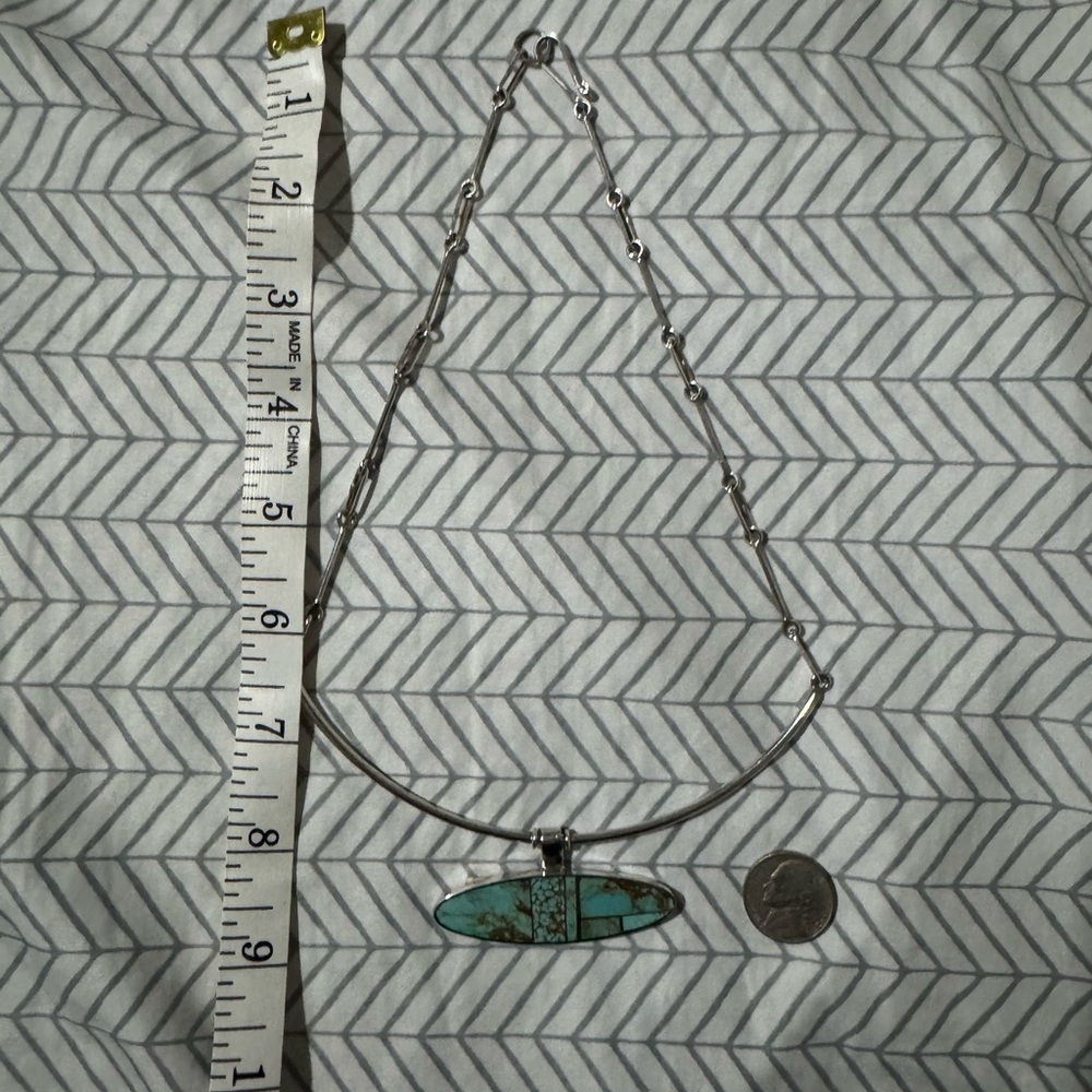 Turquoise and Sterling Silver Pendant Necklace